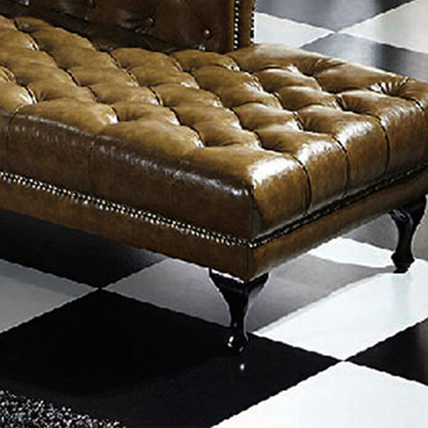 Living Room Chaise Flare Arm Leather Chaise Lounge with Tufted Upholster