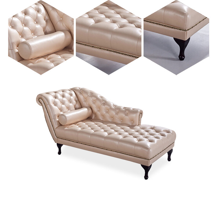 Living Room Chaise Flare Arm Leather Chaise Lounge with Tufted Upholster