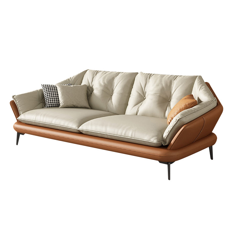 Tufted Genuine Leather Sectionals Flared Arm Beige Cushions Sectional Sofa