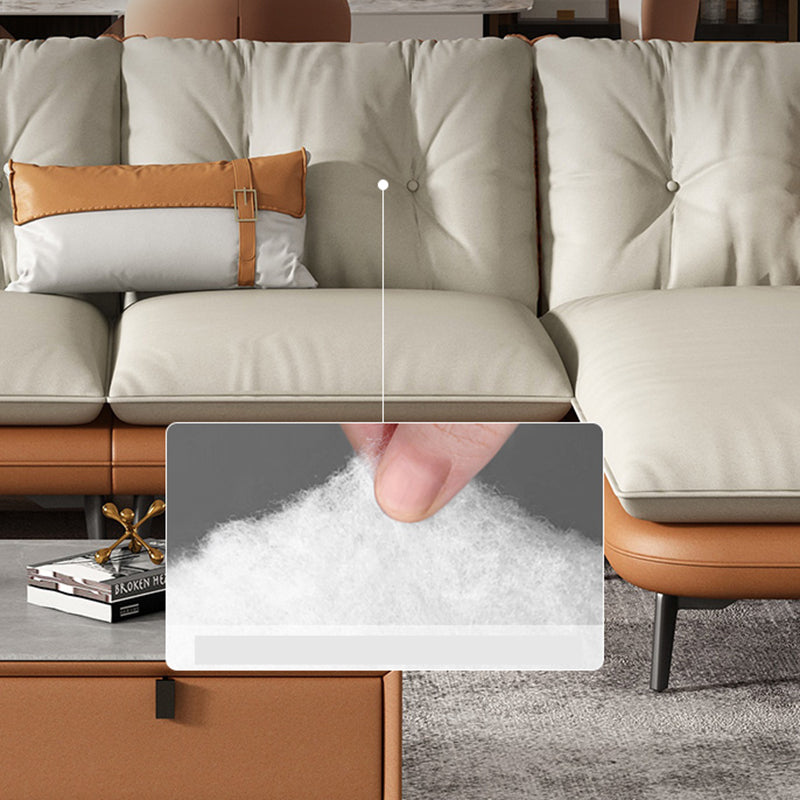 Tufted Genuine Leather Sectionals Flared Arm Beige Cushions Sectional Sofa