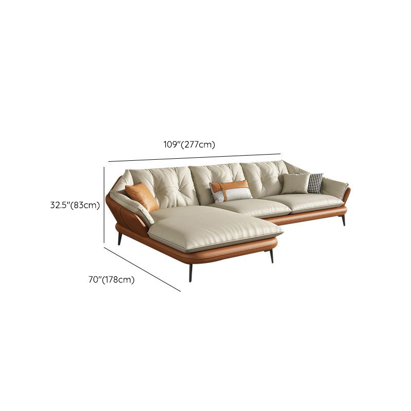 Tufted Genuine Leather Sectionals Flared Arm Beige Cushions Sectional Sofa