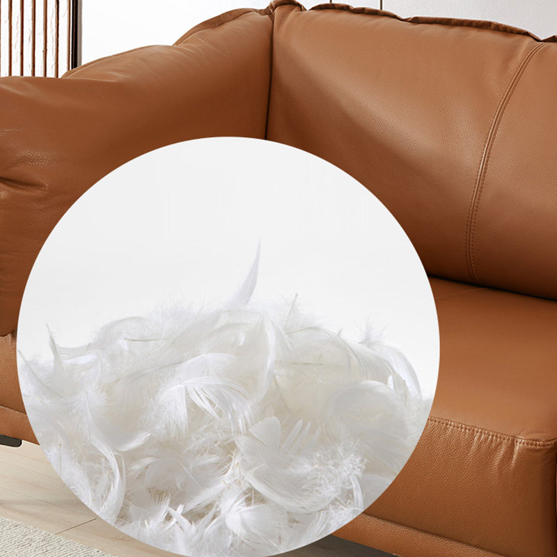 Contemporary Square Arm Sectional Genuine Leather Stationary Sectional Set