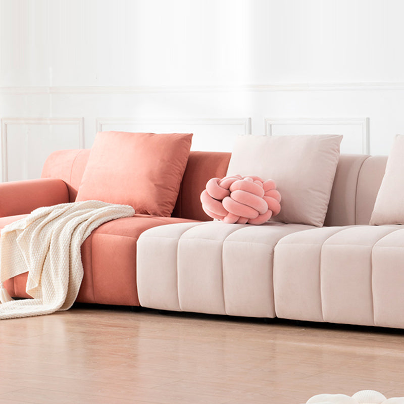 Recessed Arm Velvet Sectionals, Contemporary Sectional Set with Pillows