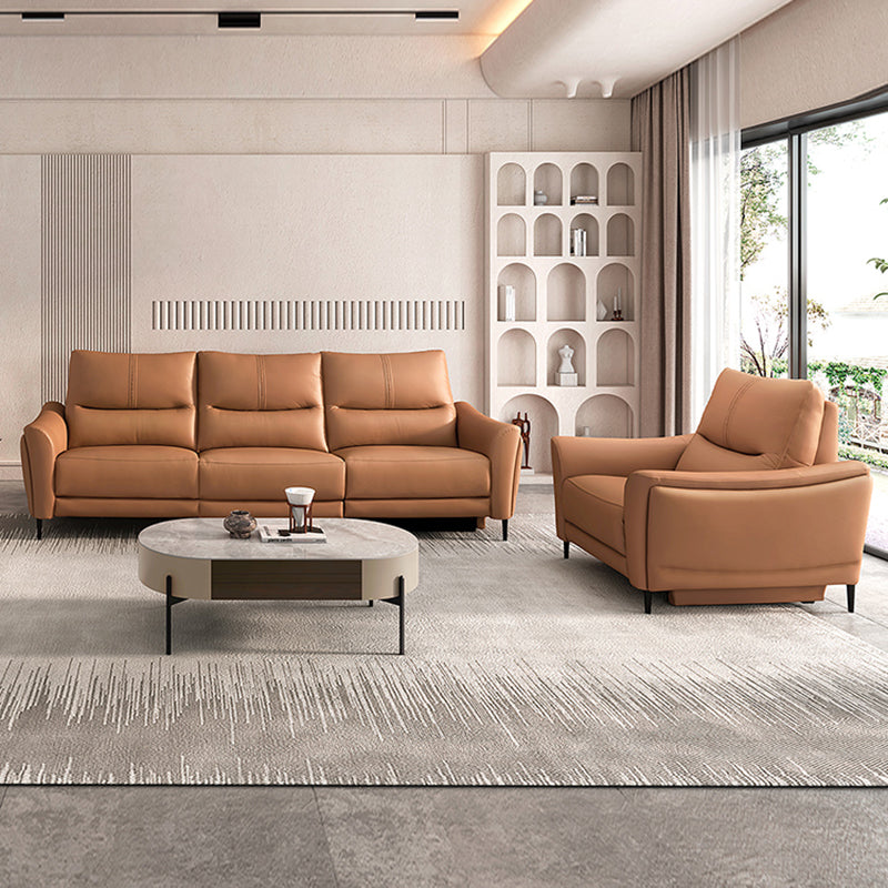 Genuine Leather Flared Arm Sectional -Contemporary Power Recliner Sectional Couch