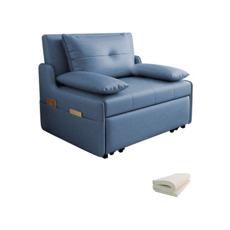 Blue Storage Futon Sofa Bed Faux leather Scandinavian Sofa Bed