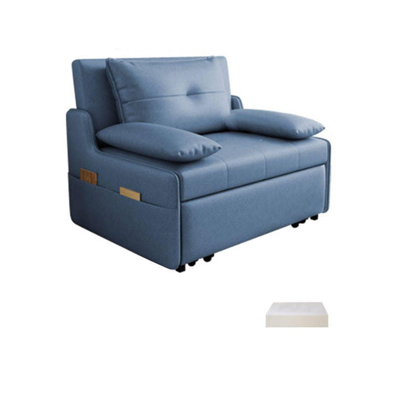 Blue Storage Futon Sofa Bed Faux leather Scandinavian Sofa Bed