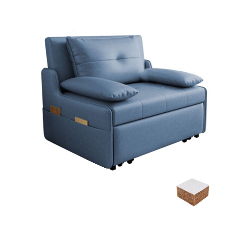 Blue Storage Futon Sofa Bed Faux leather Scandinavian Sofa Bed