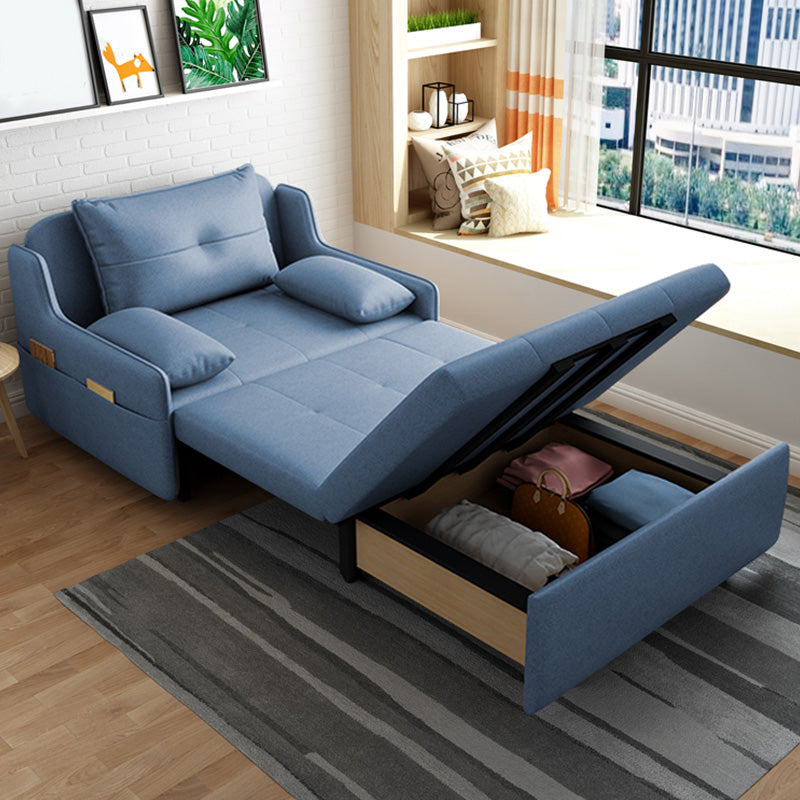 Blue Storage Futon Sofa Bed Faux leather Scandinavian Sofa Bed