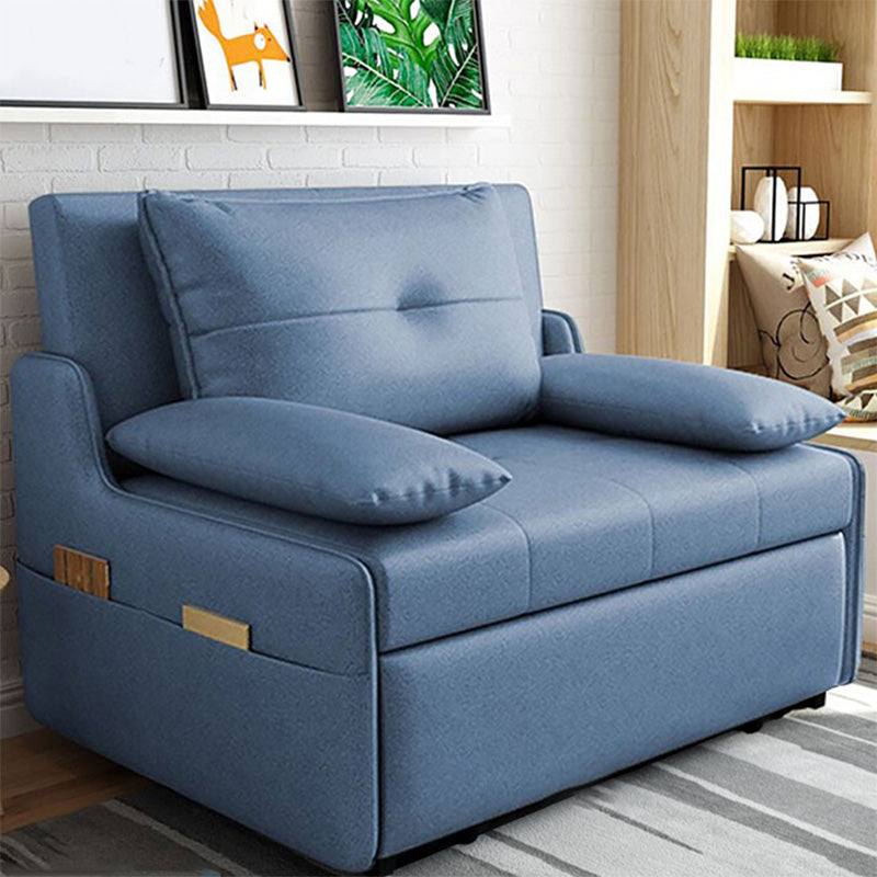 Blue Storage Futon Sofa Bed Faux leather Scandinavian Sofa Bed