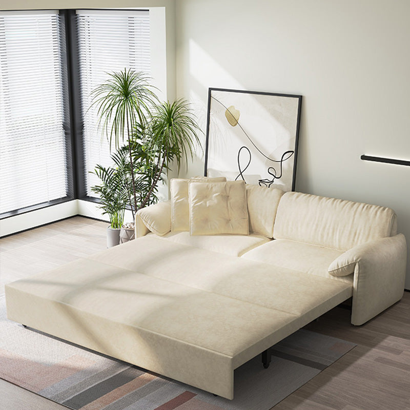 Contemporary White Fabric Futon Pillow Top Arms Futon Sofa Bed