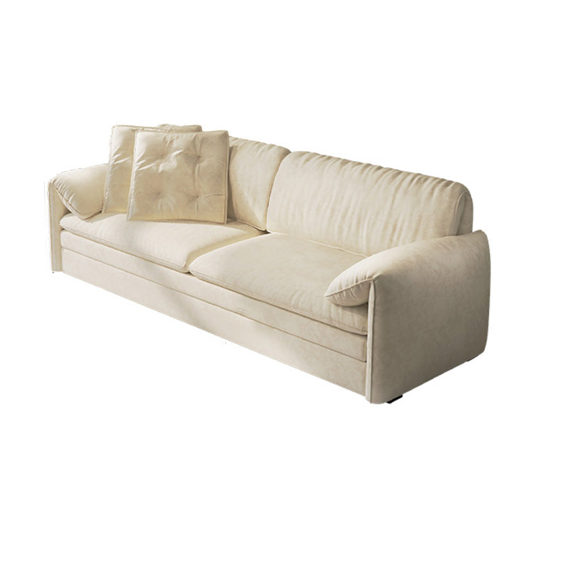 Contemporary White Fabric Futon Pillow Top Arms Futon Sofa Bed