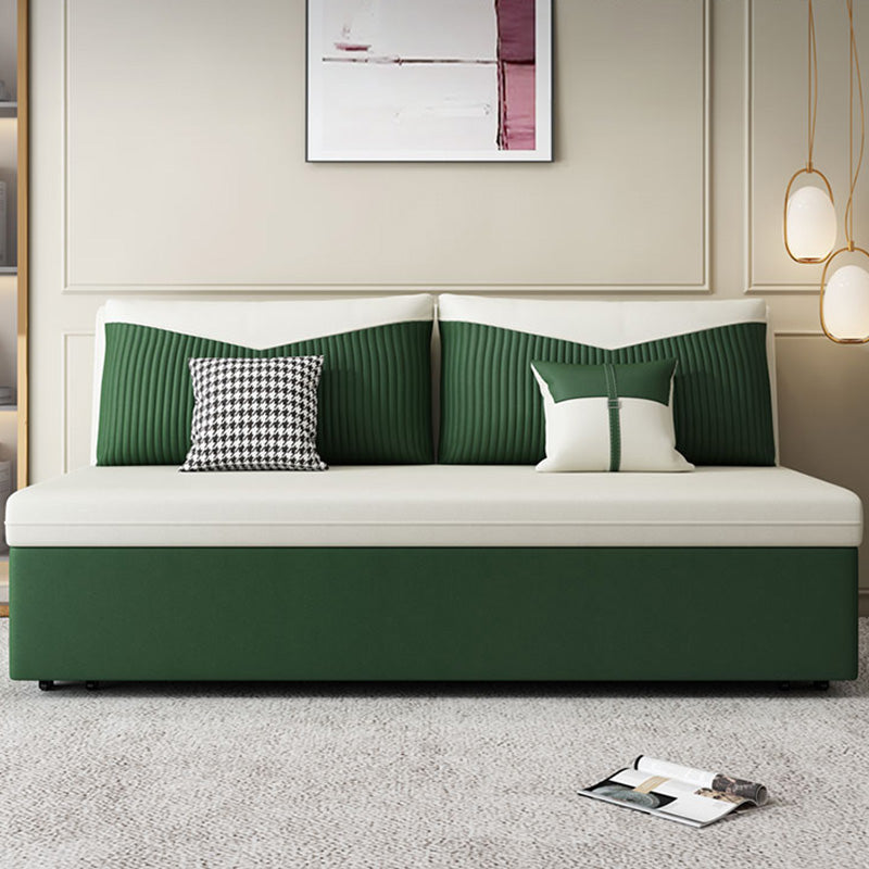 Contemporary Faux Leather Futon And Mattress, Storage Sleeper Sofa in Green and White