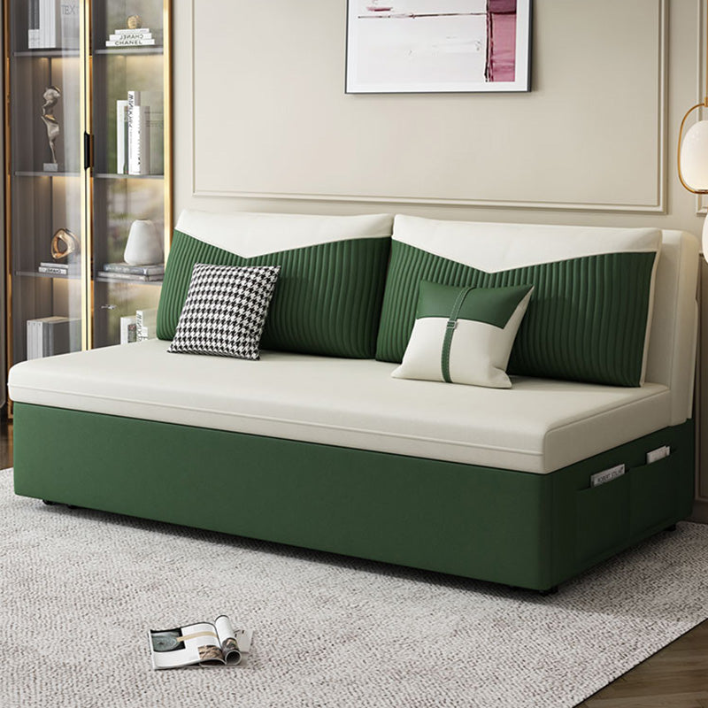 Contemporary Faux Leather Futon And Mattress, Storage Sleeper Sofa in Green and White