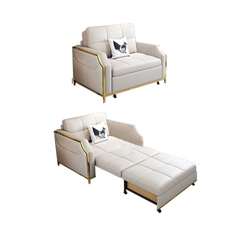 Glam Sofa Bed in White Faux leather Futon Sofa Bed Biscuit Back Sleeper