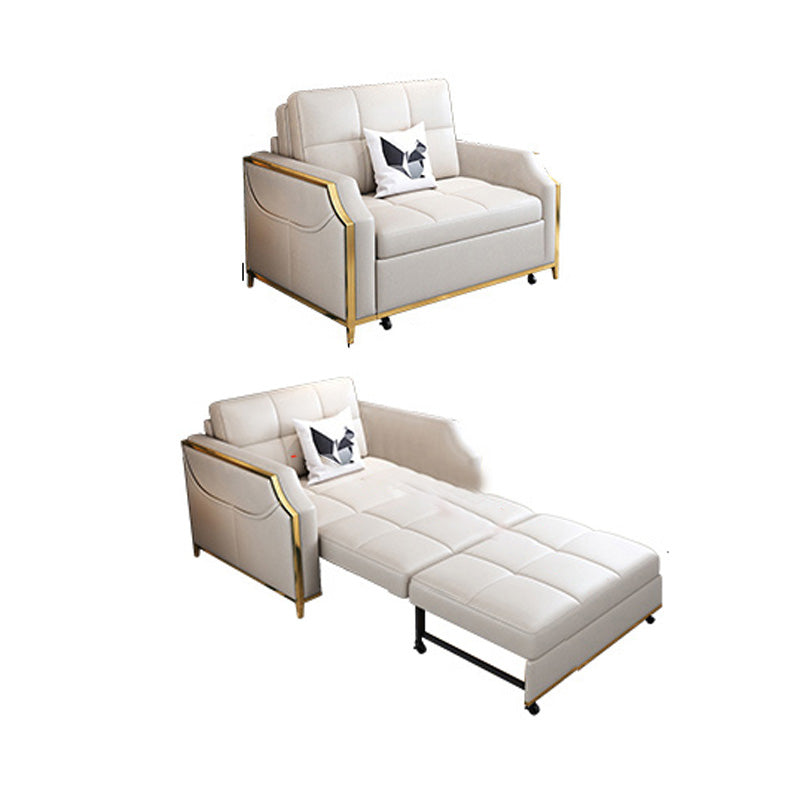 Glam Sofa Bed in White Faux leather Futon Sofa Bed Biscuit Back Sleeper