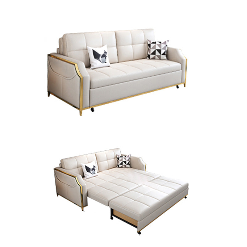 Glam Sofa Bed in White Faux leather Futon Sofa Bed Biscuit Back Sleeper