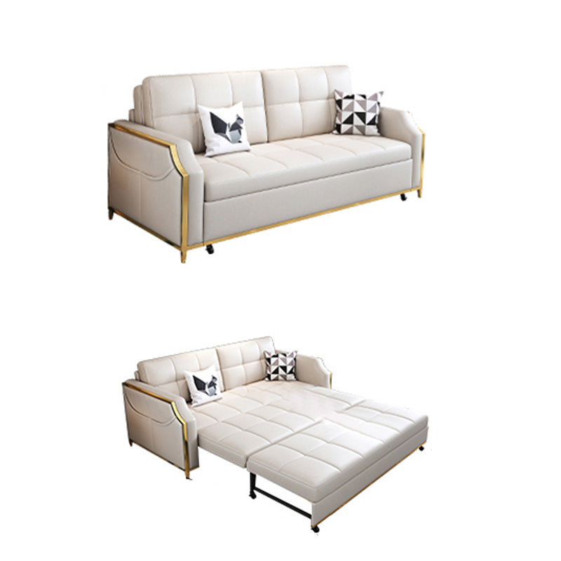 Glam Sofa Bed in White Faux leather Futon Sofa Bed Biscuit Back Sleeper