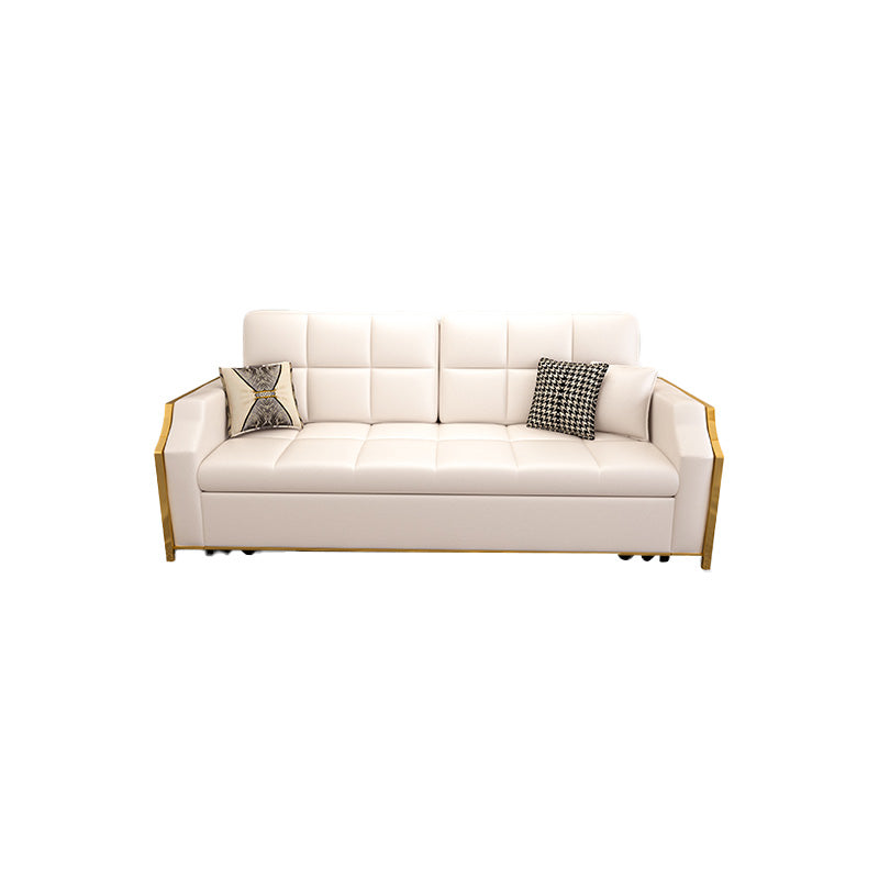 Glam Sofa Bed in White Faux leather Futon Sofa Bed Biscuit Back Sleeper