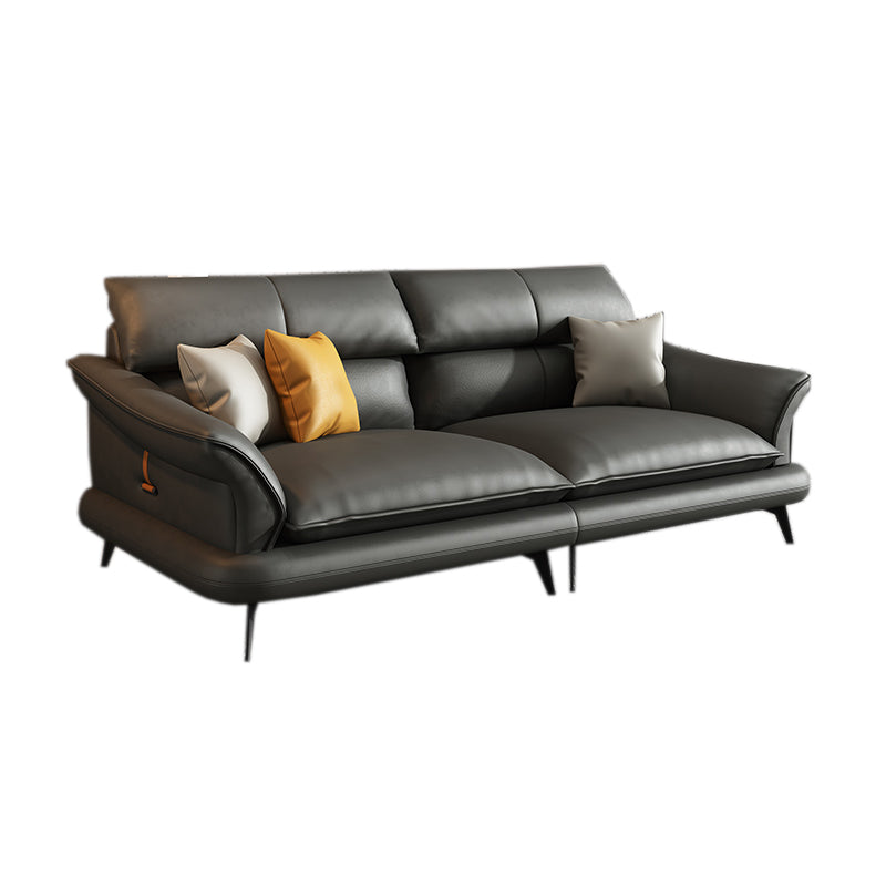 Glam Settee Genuine Leather Black Living Room Flared Arm Cushions Standard Sofa