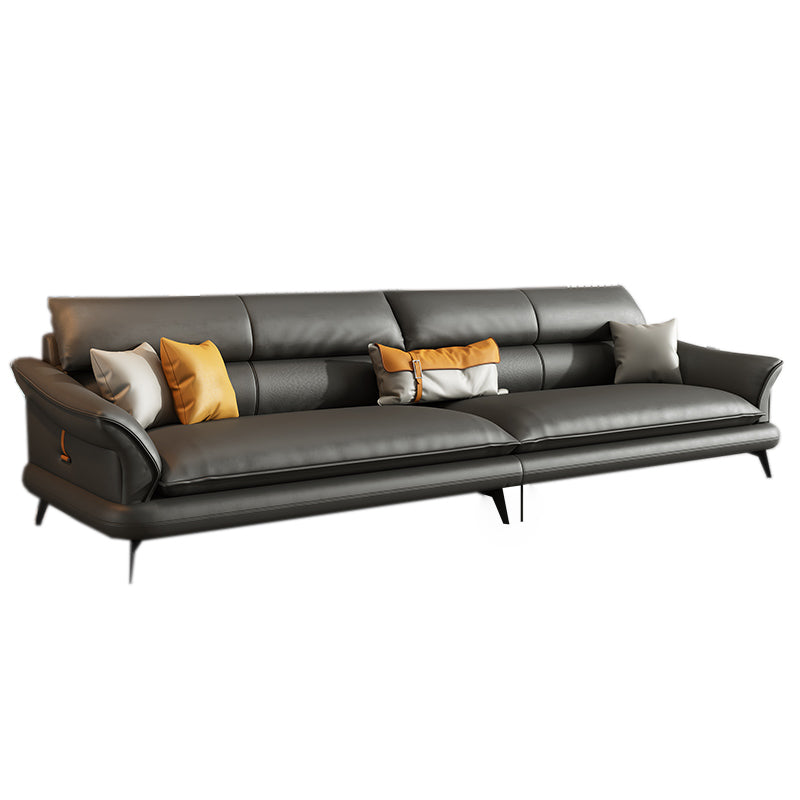 Glam Settee Genuine Leather Black Living Room Flared Arm Cushions Standard Sofa