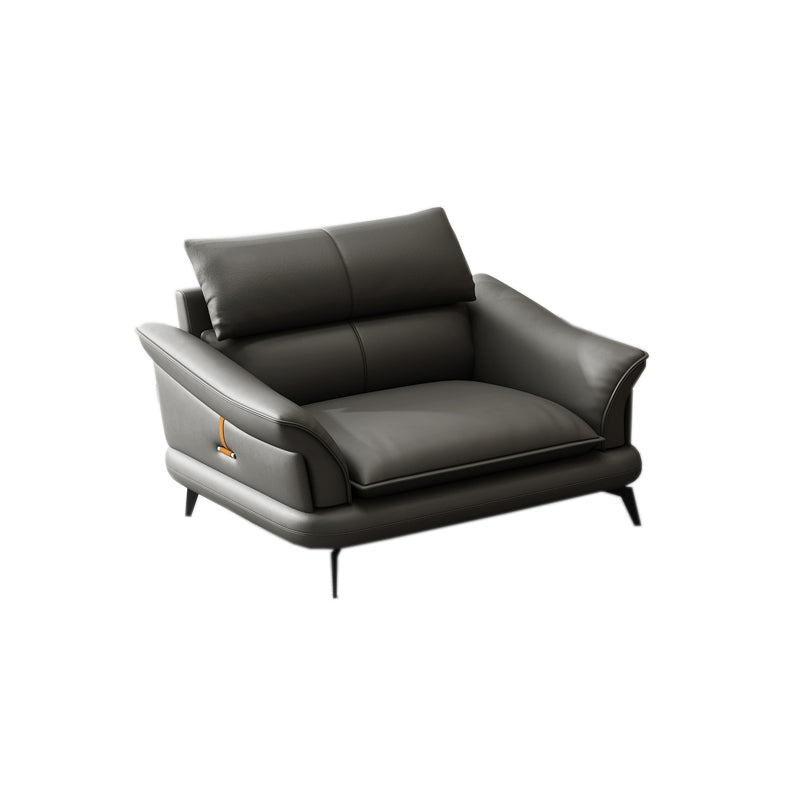 Glam Settee Genuine Leather Black Living Room Flared Arm Cushions Standard Sofa