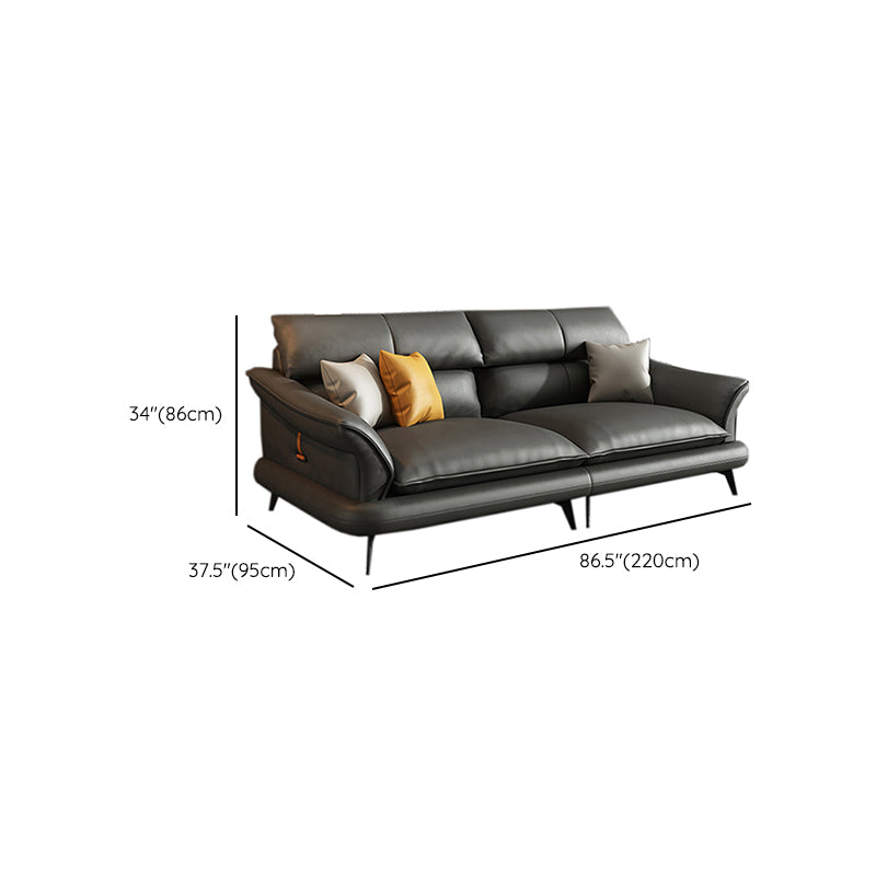 Glam Settee Genuine Leather Black Living Room Flared Arm Cushions Standard Sofa
