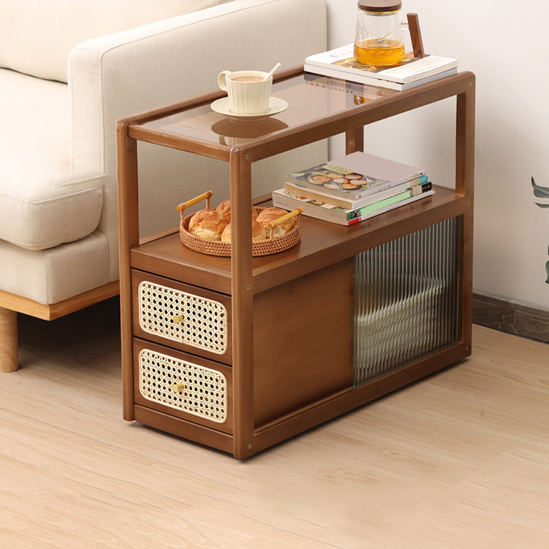 Natural/Brown Glass Top End Table 24" Tall Rectangular Nesting Side Table
