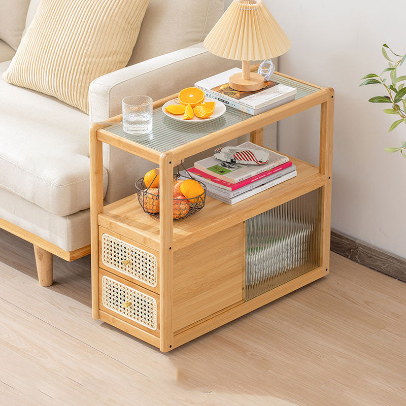 Natural/Brown Glass Top End Table 24" Tall Rectangular Nesting Side Table