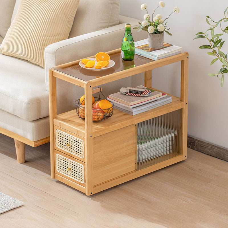 Natural/Brown Glass Top End Table 24" Tall Rectangular Nesting Side Table