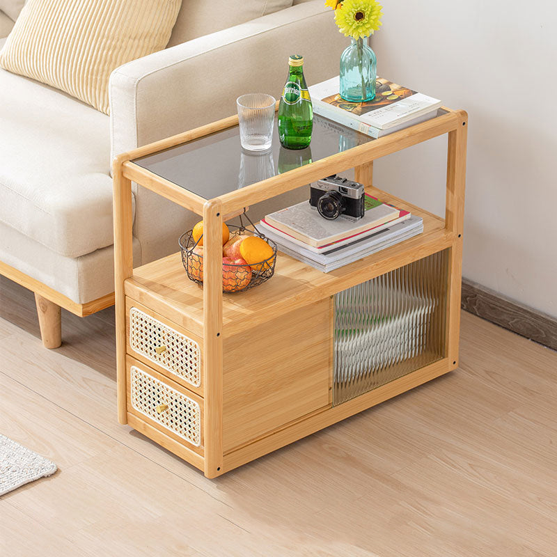 Natural/Brown Glass Top End Table 24" Tall Rectangular Nesting Side Table