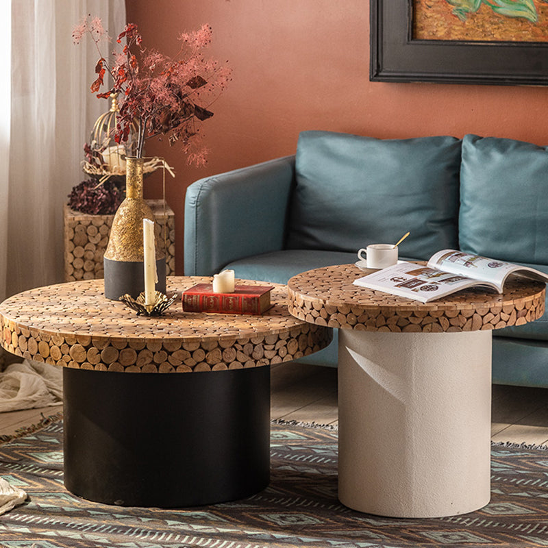 Rustic Solid Wood End Table Distressed Wood Round & Square Side Table Table