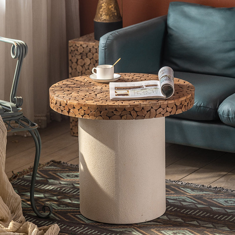 Rustic Solid Wood End Table Distressed Wood Round & Square Side Table Table