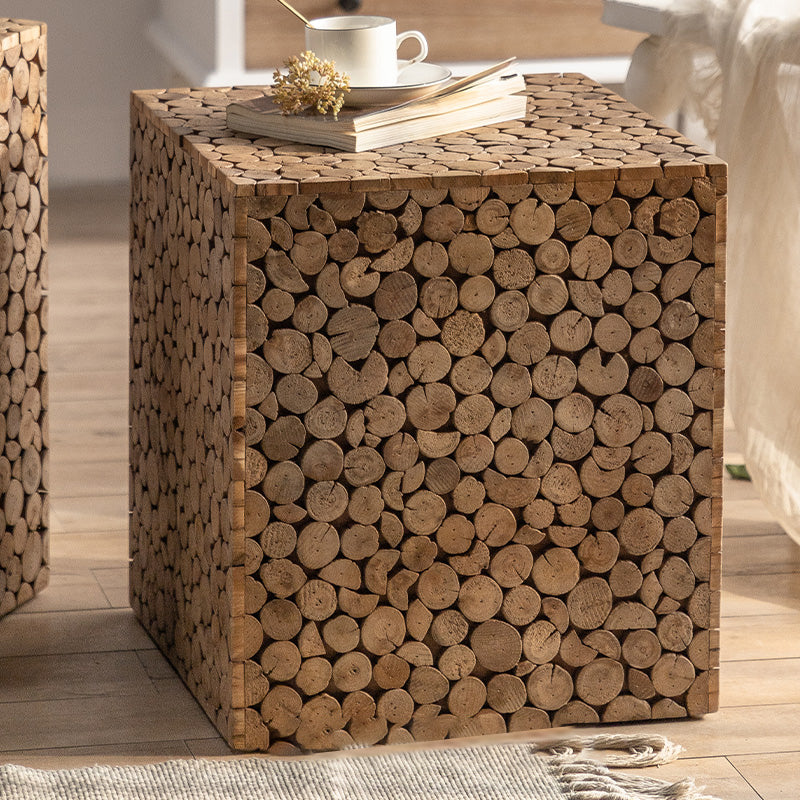 Rustic Solid Wood End Table Distressed Wood Round & Square Side Table Table