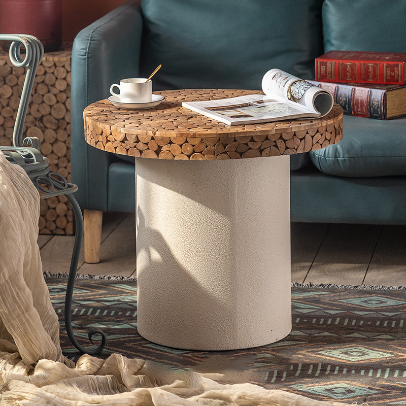 Rustic Solid Wood End Table Distressed Wood Round & Square Side Table Table