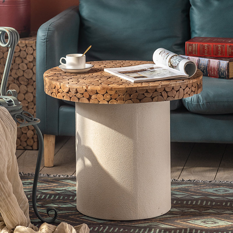 Rustic Solid Wood End Table Distressed Wood Round & Square Side Table Table
