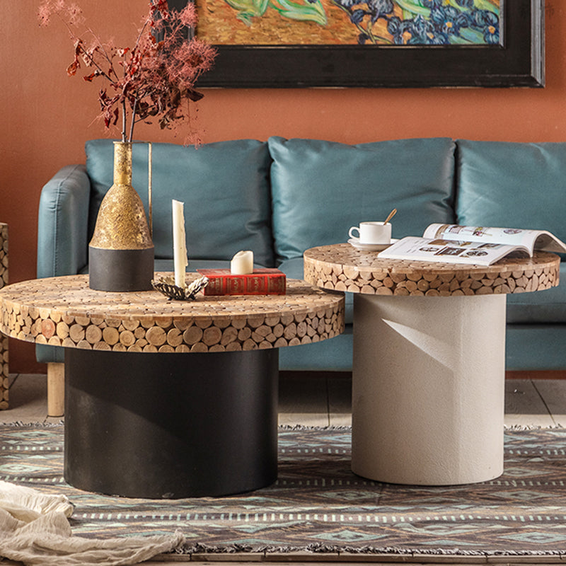 Rustic Solid Wood End Table Distressed Wood Round & Square Side Table Table
