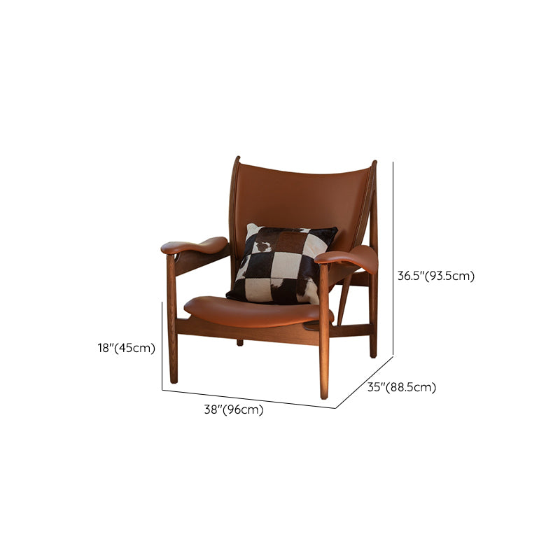 Traditional Living Room Accent Armchair Genuine Leather Brown Accent Armchair