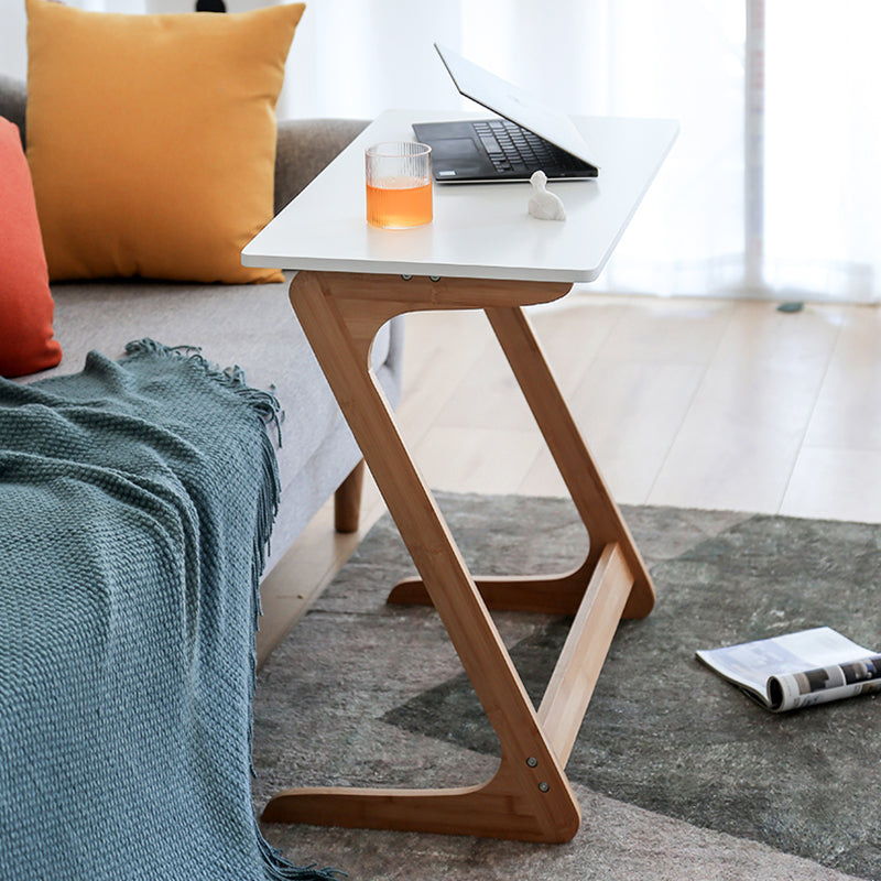 Modern Z-Shaped Wooden End Table 15.7" D Simple Bamboo Side Table