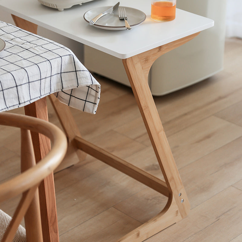 Modern Z-Shaped Wooden End Table 15.7" D Simple Bamboo Side Table