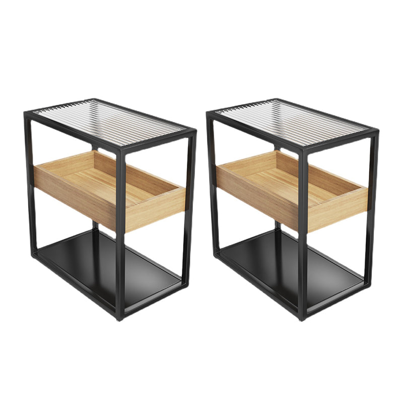 Modern Rectangular Glass Side Table Metal Frame Table with Storage