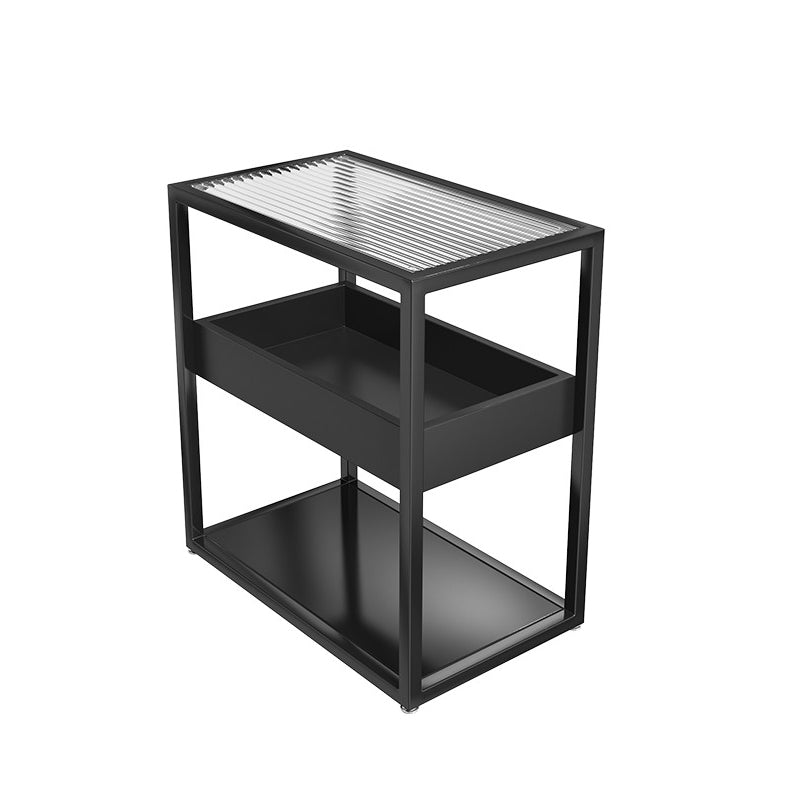 Modern Rectangular Glass Side Table Metal Frame Table with Storage