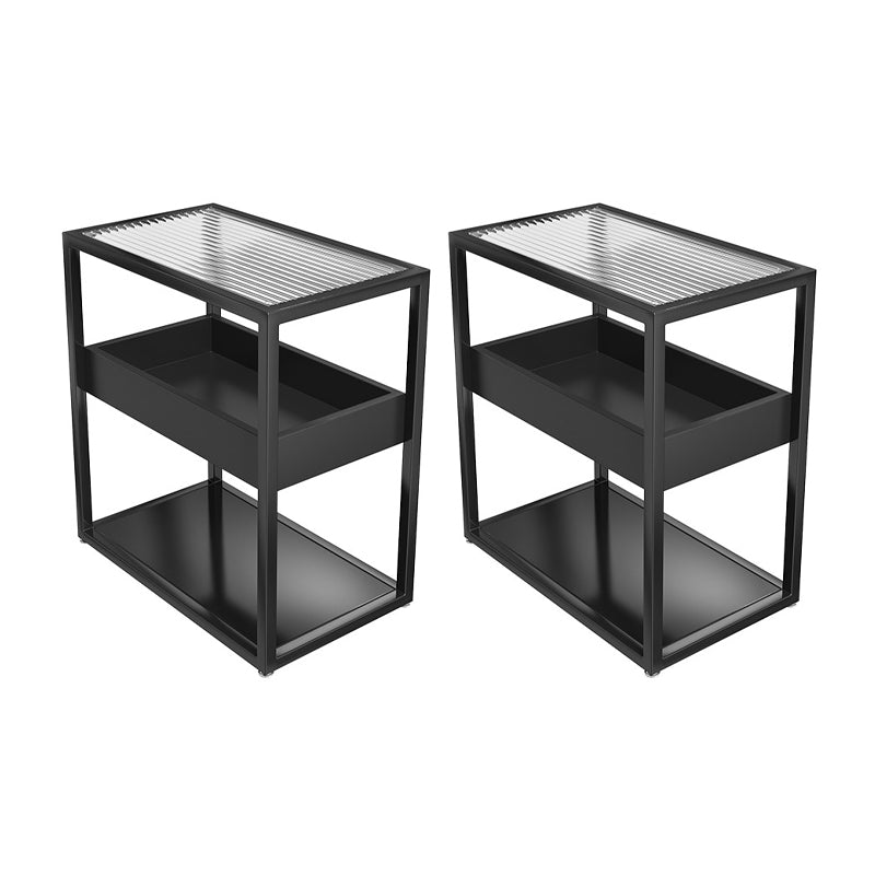 Modern Rectangular Glass Side Table Metal Frame Table with Storage