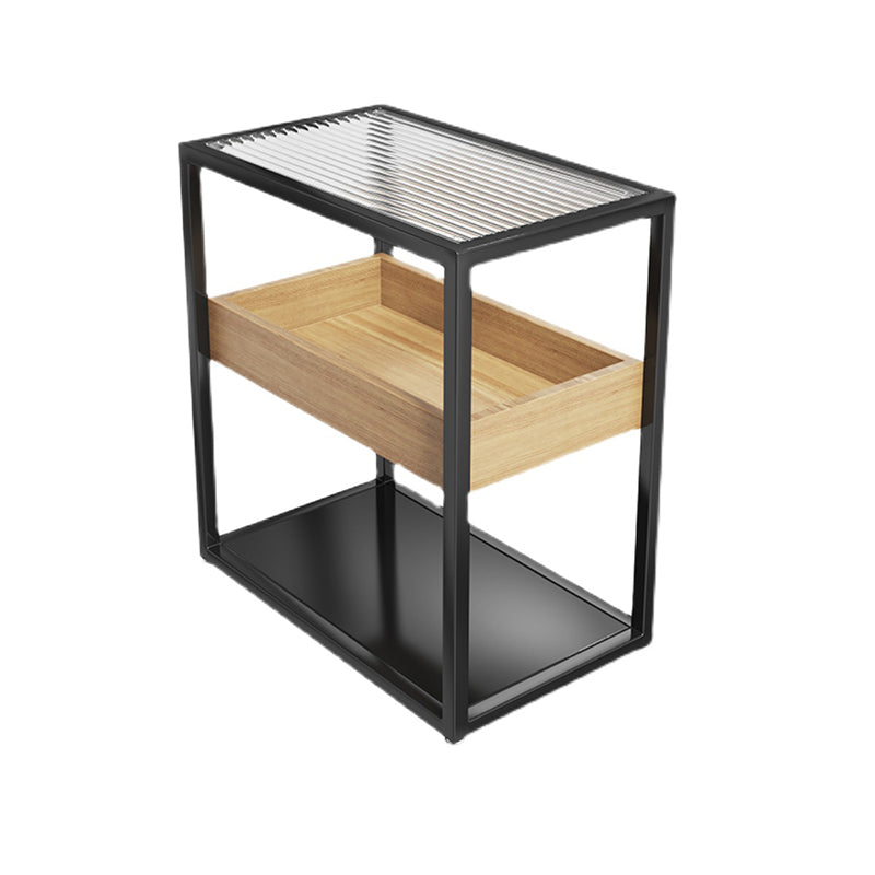 Modern Rectangular Glass Side Table Metal Frame Table with Storage