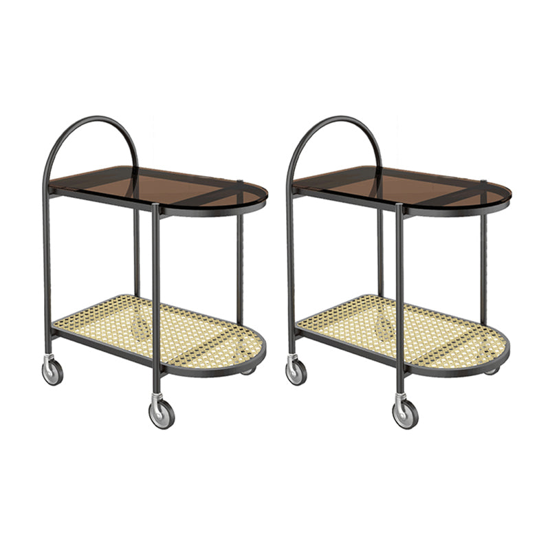 30.3" Tall Tray Top Side Accent Table Elliptical Glass Top End Table with Casters