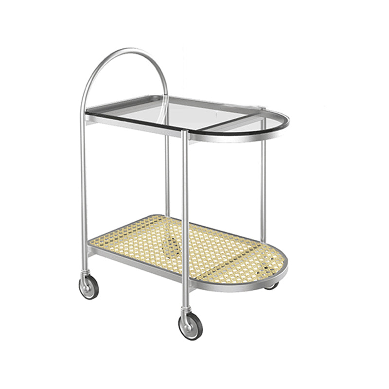30.3" Tall Tray Top Side Accent Table Elliptical Glass Top End Table with Casters