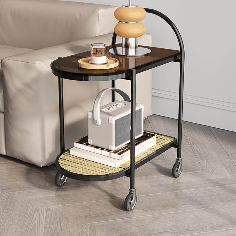 30.3" Tall Tray Top Side Accent Table Elliptical Glass Top End Table with Casters