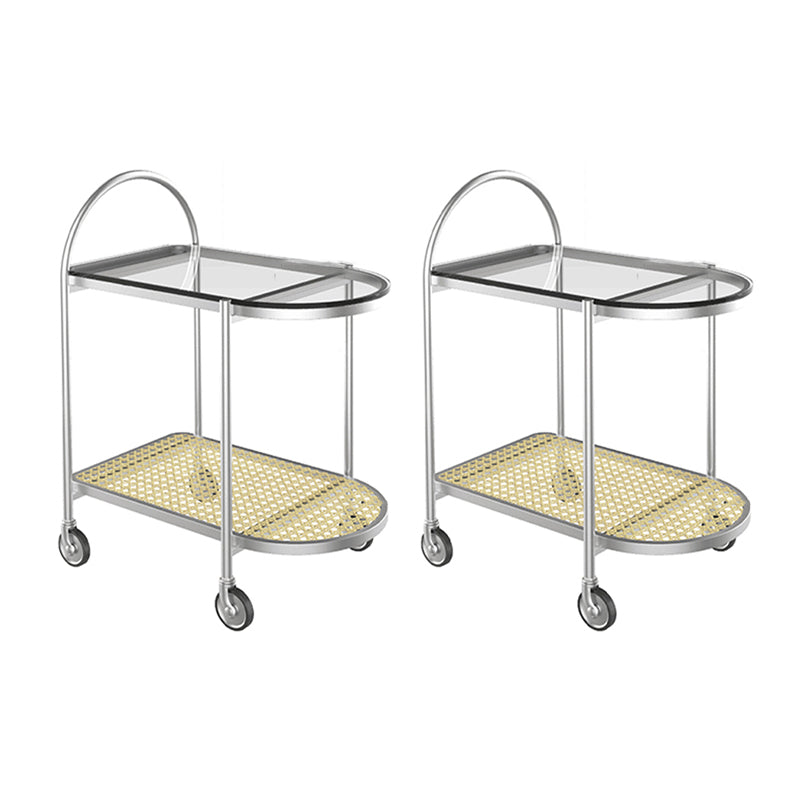 30.3" Tall Tray Top Side Accent Table Elliptical Glass Top End Table with Casters