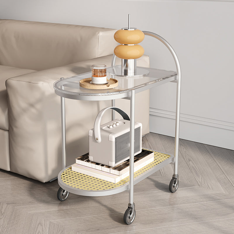 30.3" Tall Tray Top Side Accent Table Elliptical Glass Top End Table with Casters