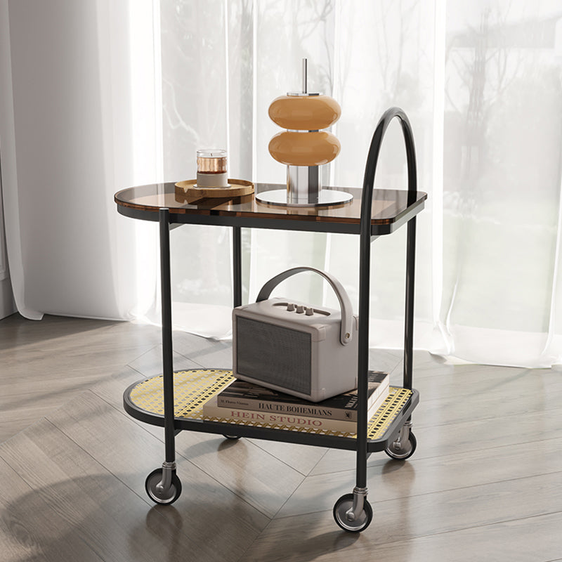 30.3" Tall Tray Top Side Accent Table Elliptical Glass Top End Table with Casters