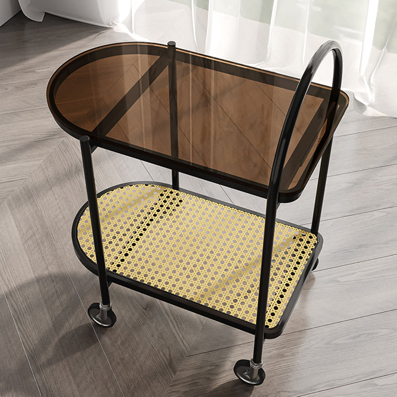 30.3" Tall Tray Top Side Accent Table Elliptical Glass Top End Table with Casters